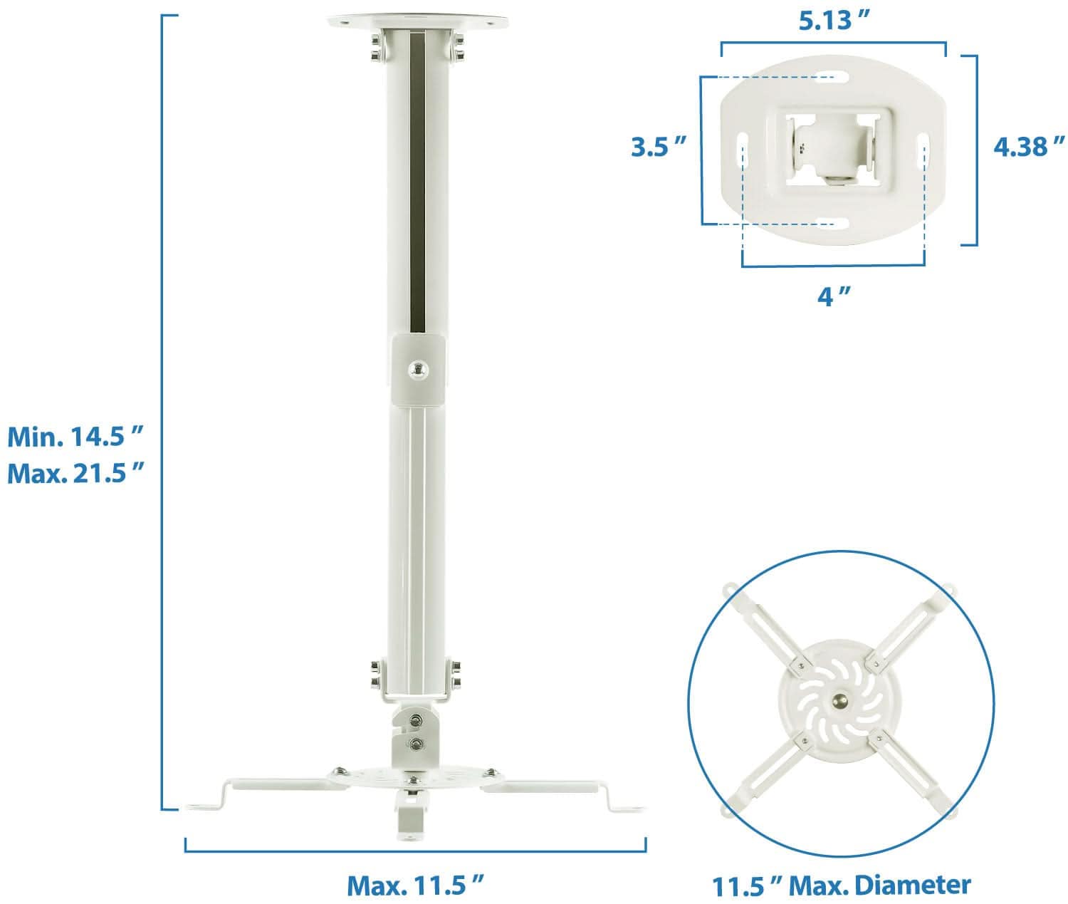 Projector Mount - Universal Projector Ceiling Mount - White - Mount-It! - MI-606B