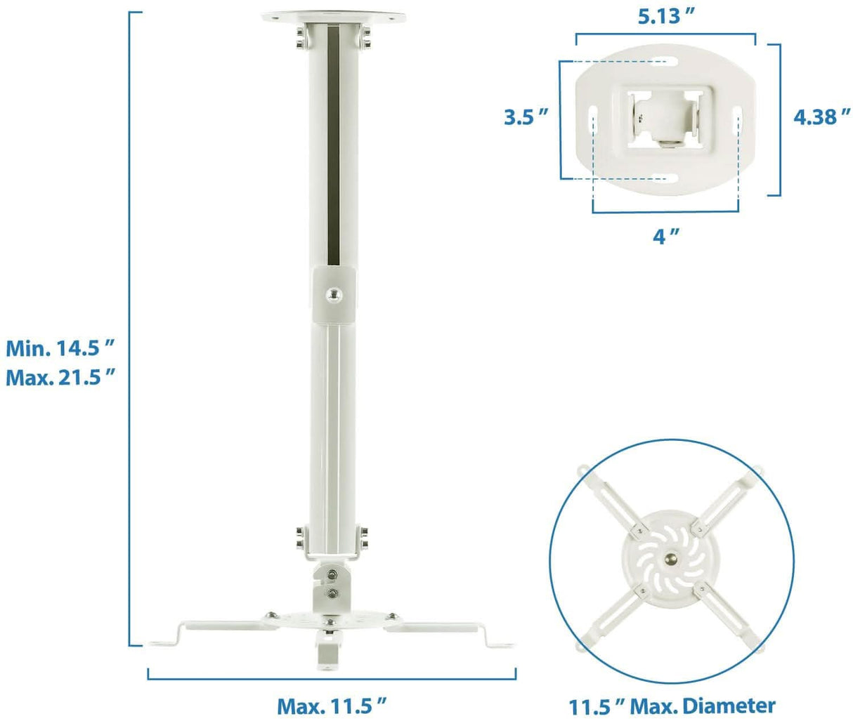Projector Mount - Universal Projector Ceiling Mount - White - Mount-It! - MI-606B