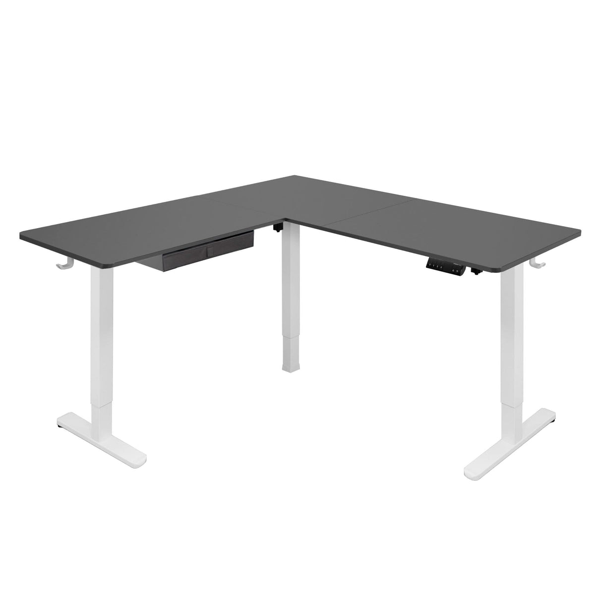 White / Black Standing Desk - Large Electric Height Adjustable Corner Standing Desk - Mount-It! - MI-15016