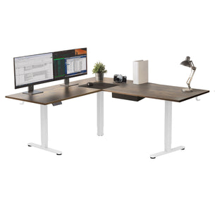 White / Brown Standing Desk - XL Electric Height Adjustable Corner Standing Desk - Mount-It! - MI-15028 White / Brown Standing Desk - XL Electric Height Adjustable Corner Standing Desk - Mount-It! - MI-15028