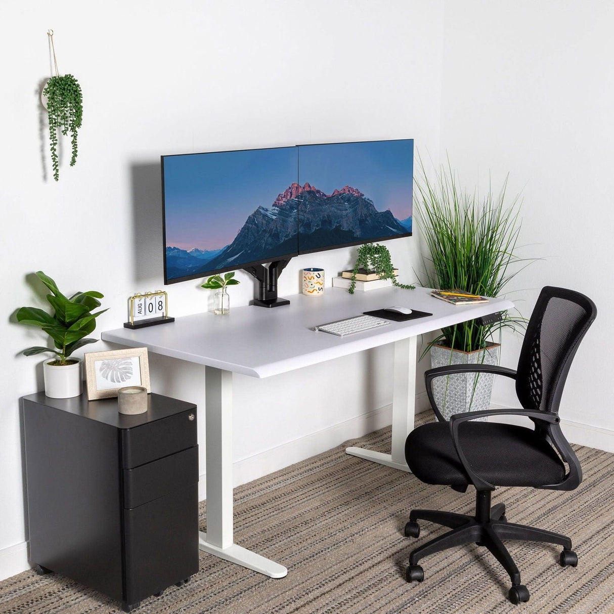 Dual Motor Electric Standing Desk with 60" Tabletop - White Base White Standing Desk - Dual Motor Electric Standing Desk with 60" Tabletop - White Base - Mount-It! - MI-18123