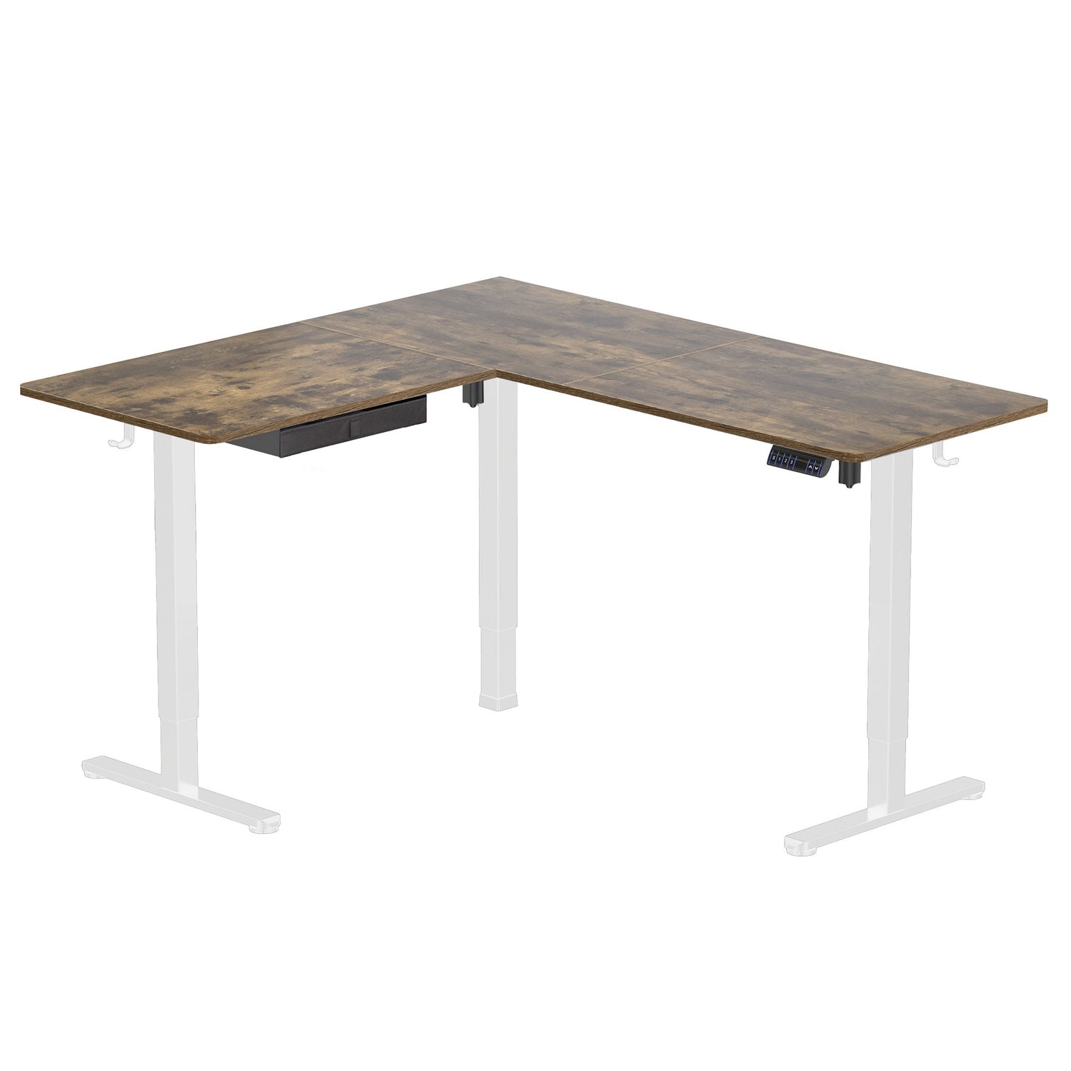 White / Oak Standing Desk - Large Electric Height Adjustable Corner Standing Desk - Mount-It! - MI-15018