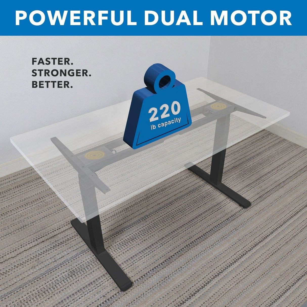 Ultimate Dual Motor Electric Standing Desk with 48" Tabletop White Standing Desk - Ultimate Dual Motor Electric Standing Desk with 48" Tabletop - Black Base - Mount-It! - MI-18116