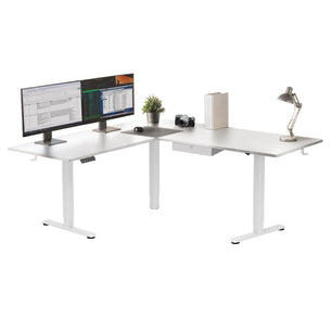White / White Standing Desk - XL Electric Height Adjustable Corner Standing Desk - Mount-It! - MI-15029 White / White Standing Desk - XL Electric Height Adjustable Corner Standing Desk - Mount-It! - MI-15029