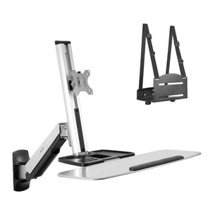 Grey Wall Mounted Desk - Wall Mounted Sit-Stand Single Monitor Workstation - Mount-It! - MI-7905 Grey Wall Mounted Desk - Wall Mounted Sit-Stand Single Monitor Workstation - Mount-It! - MI-7905