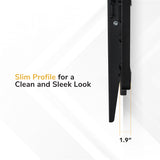 Side view of the Mount-It! Tilting TV Wall Mount in black on a white background, showcasing its slim 1.9-inch profile. Text: Slim Profile for a Clean and Sleek Look.
