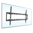 Mount-It! Low Profile Tilt TV Wall Mount securely attached to a flat-screen TV, showcasing its slim 1-inch profile designed to hold TVs from 37 to 80 inches with up to 121 lbs support, featuring tool-free tilt adjustment for reducing glare and improving viewing angles, made from durable steel with compatibility for various VESA patterns, ideal for a clean, space-saving installation in residential or commercial settings.