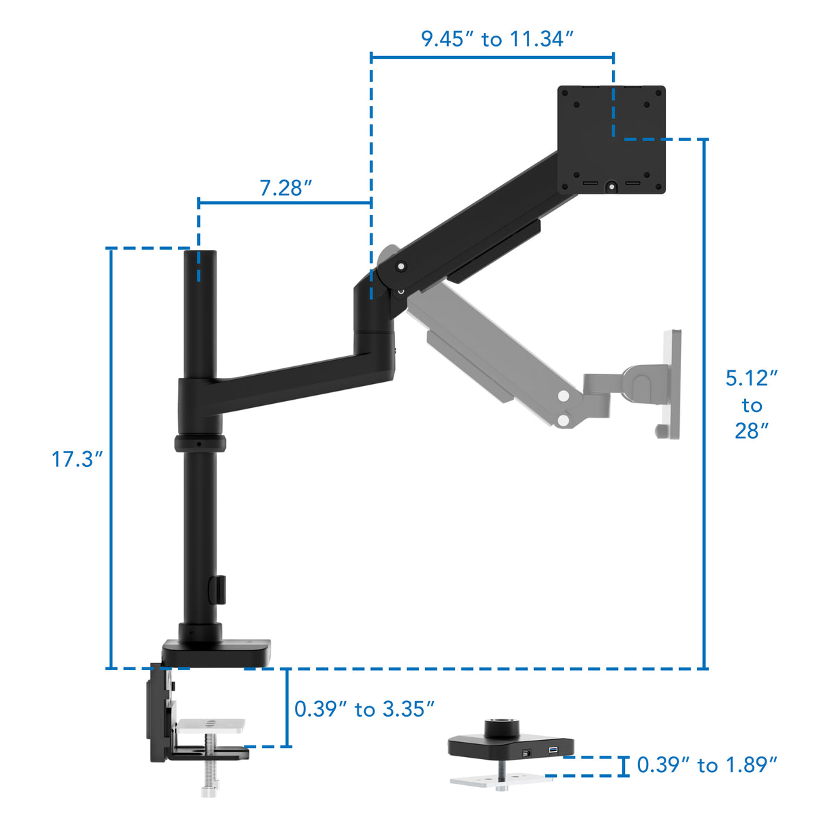 Heavy-Duty Monitor Mount with Pole & Gas Spring Arm