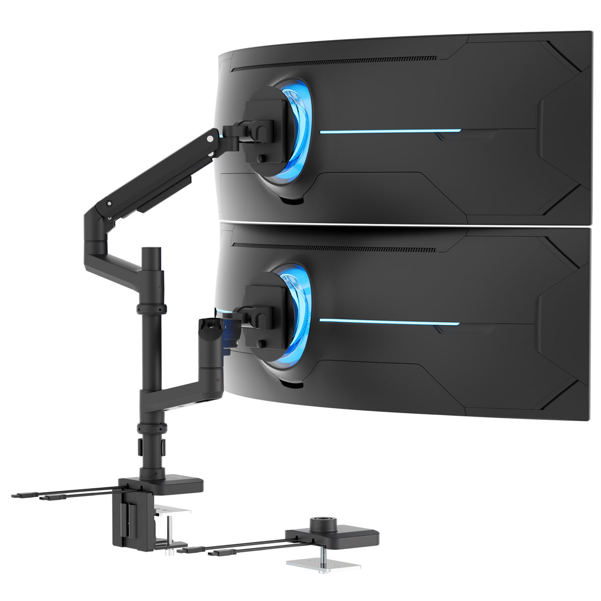 Heavy-Duty Dual Stacking Monitor Mount with Pole & Gas Spring Arms
