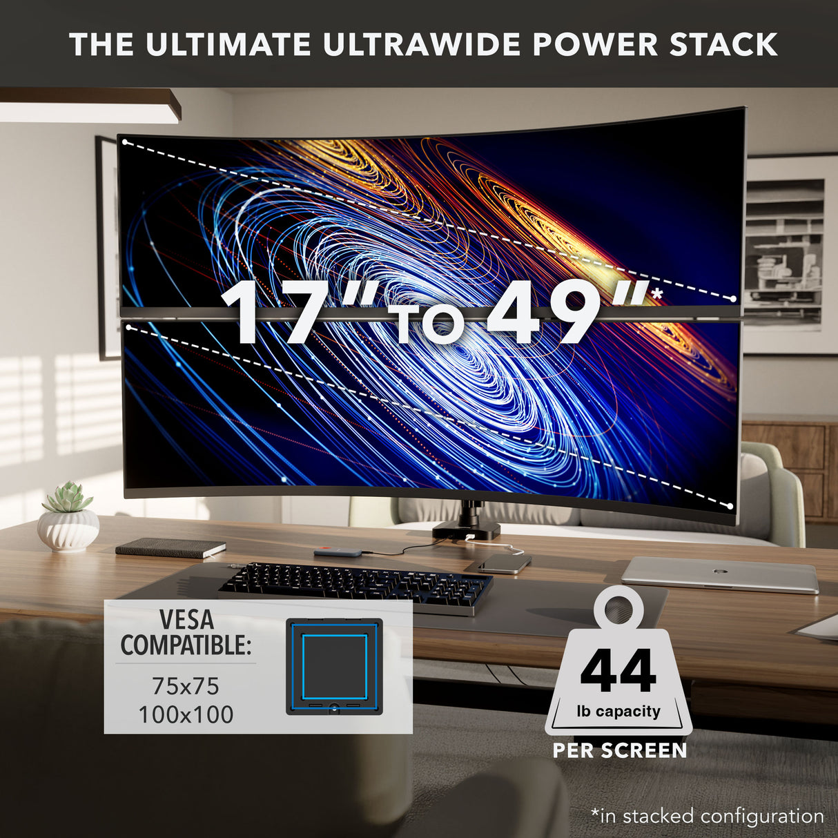 Heavy-Duty Dual Stacking Monitor Mount with Pole & Gas Spring Arms