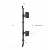 The Mount-It! Heavy-Duty Dual Stacked Monitor Wall Mount features a vertical metal rail with adjustable brackets, 35.4" high, 1.5" wide, 1.4" diameter, and allows 28.7" bracket height adjustment—ideal for stacked monitor setups.