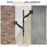 The Mount-It! Heavy Duty Dual Stacked Monitor Wall Mount with Gas Spring installs on brick, painted wood, and concrete. Hardware included—ideal for ultrawide or dual monitor setups on any wall.