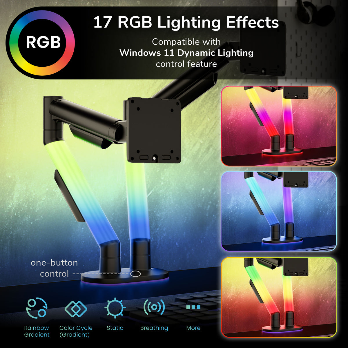 Dual Monitor Mount with RGB Lighting