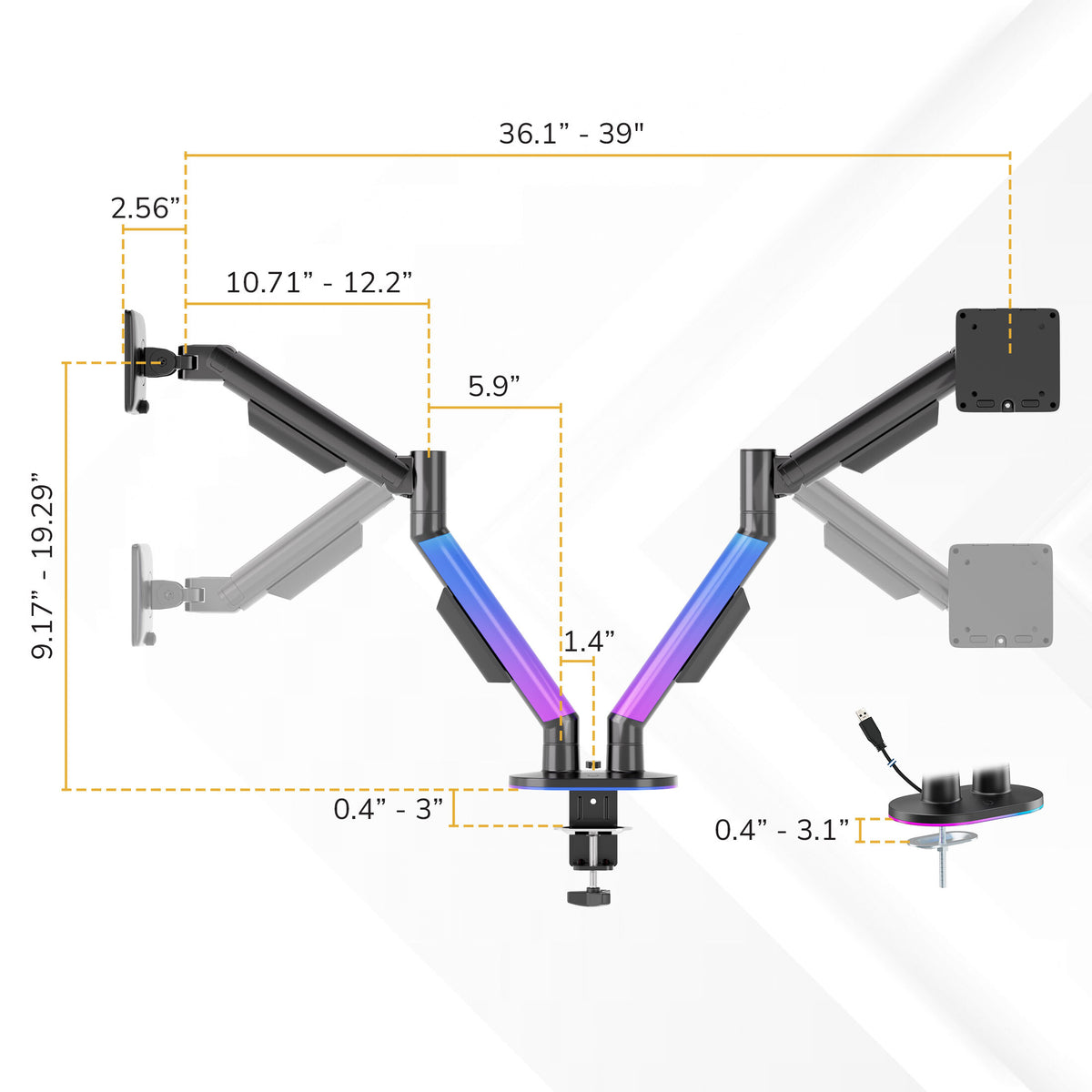 Dual Monitor Mount with RGB Lighting