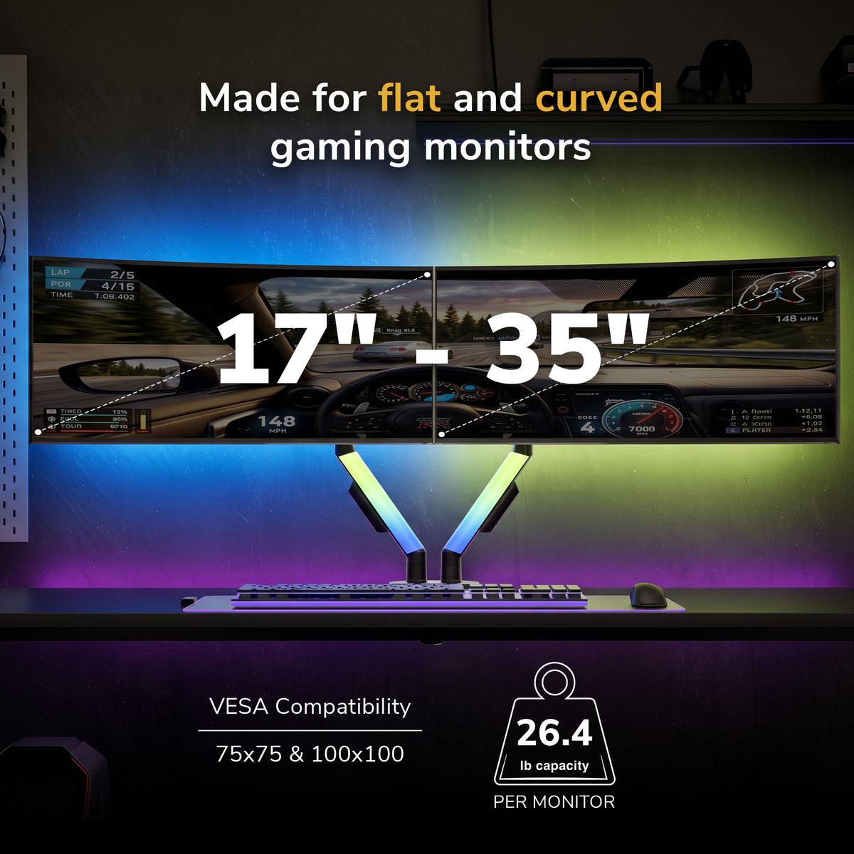 Dual Monitor Mount with RGB Lighting