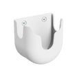 The Mount-It! MedHub Scanner Holder is a white wall-mounted bracket with two screws, featuring a U-shaped groove and curved surface—perfect for securing cylindrical devices in MedHub Mobile workstation setups.