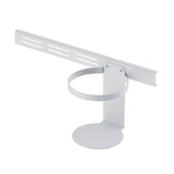 The Mount-It! MedHub Sanitizer Wipes Holder is a white metal ring with a slotted bar for wall or rail mounting, perfect for adding storage to your Medhub mobile workstation or cart and securely holding cylindrical sanitizer wipe containers.
