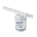 The MedHub Sanitizer Wipes Holder by Mount-It!, mounted on a mobile workstation rail, keeps 99.9% effective antiseptic wipes easily accessible and maximizes storage in healthcare or public spaces.