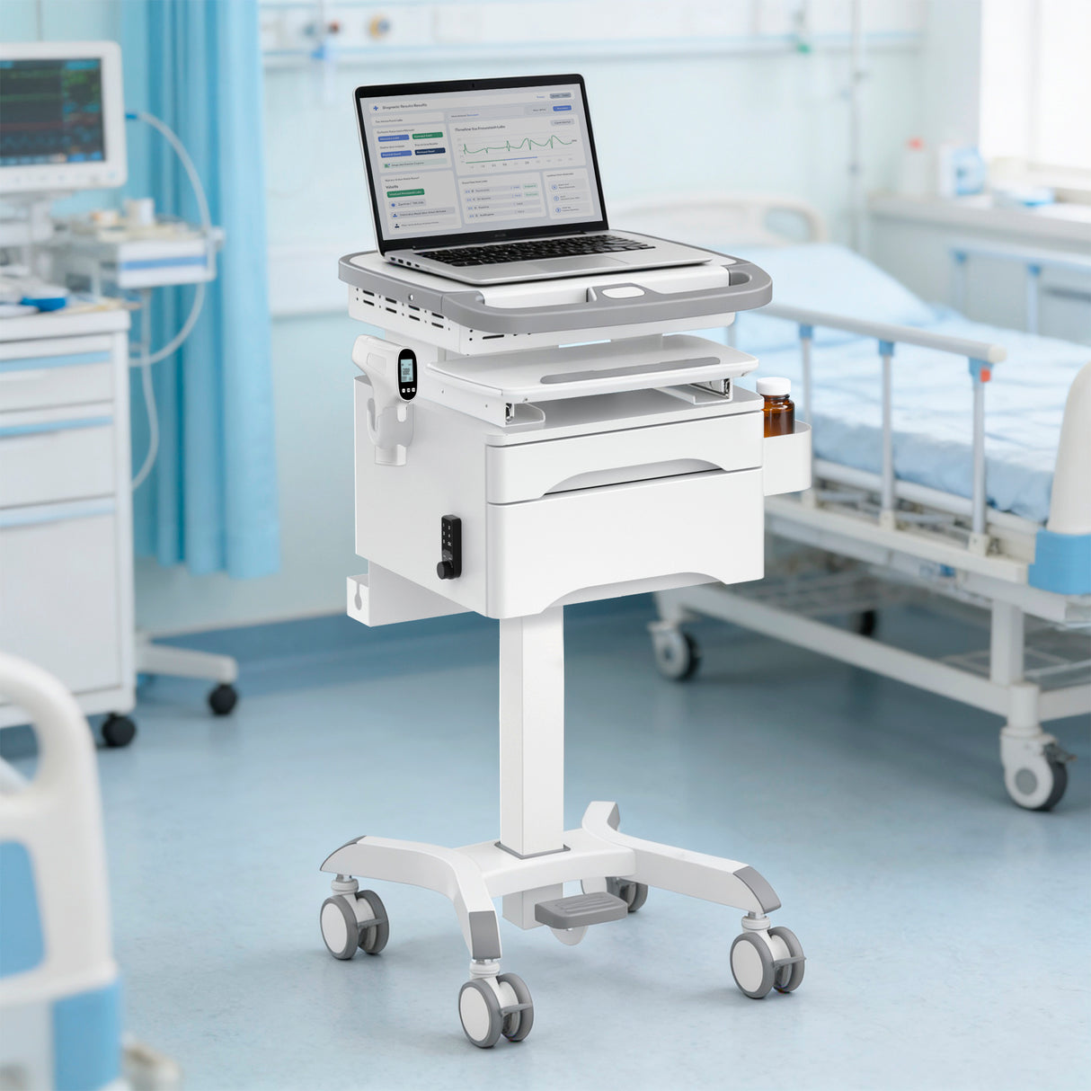 MedHub Mobile Workstation with Drawers, Powered - Image 3 - Mount-It!