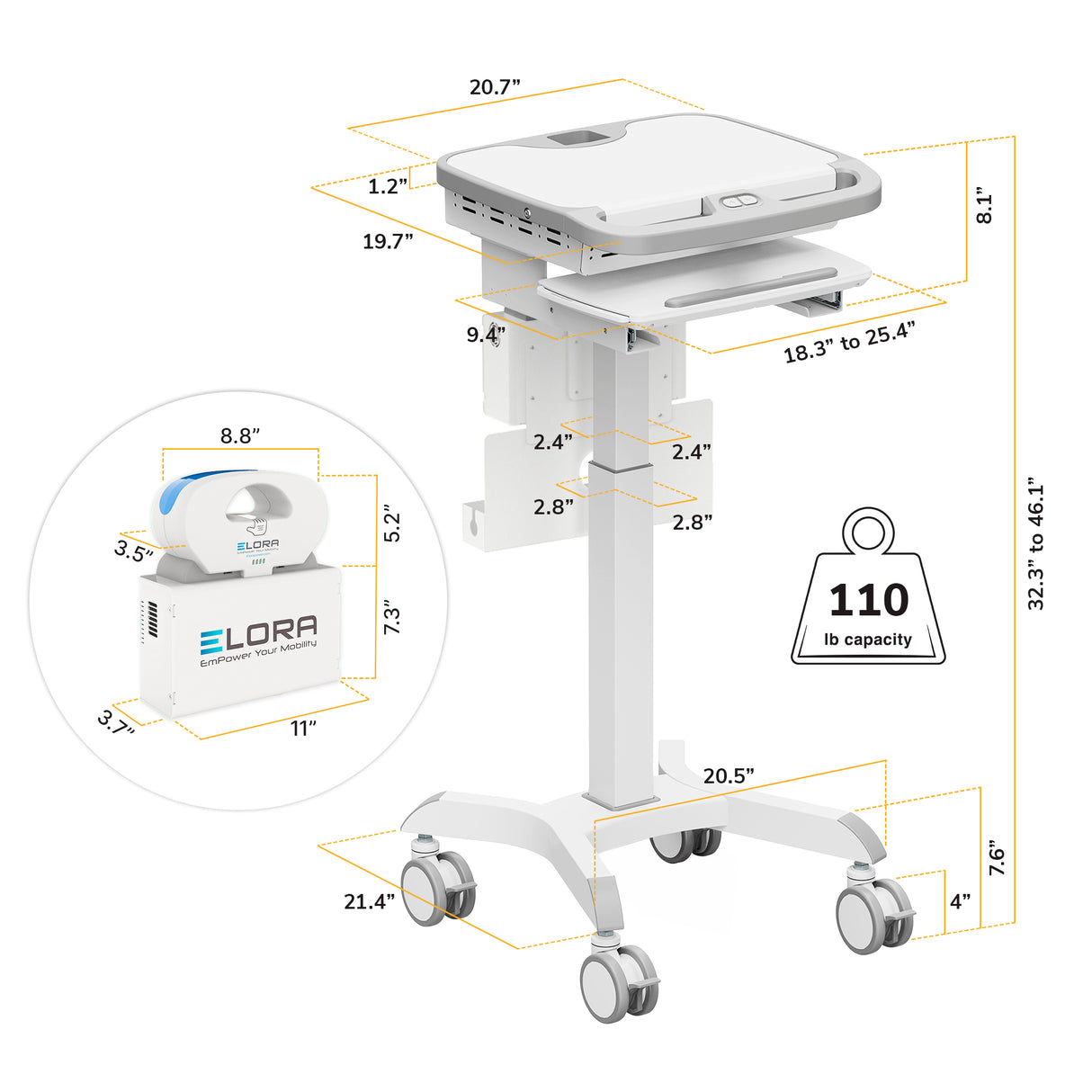 MedHub Motorized Mobile Workstation - Powered