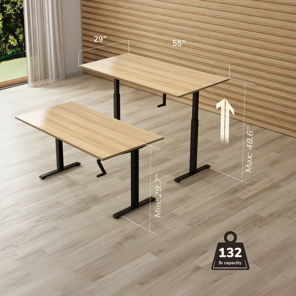 Hand Crank Standing Desk with 55" Tabletop - Black Base