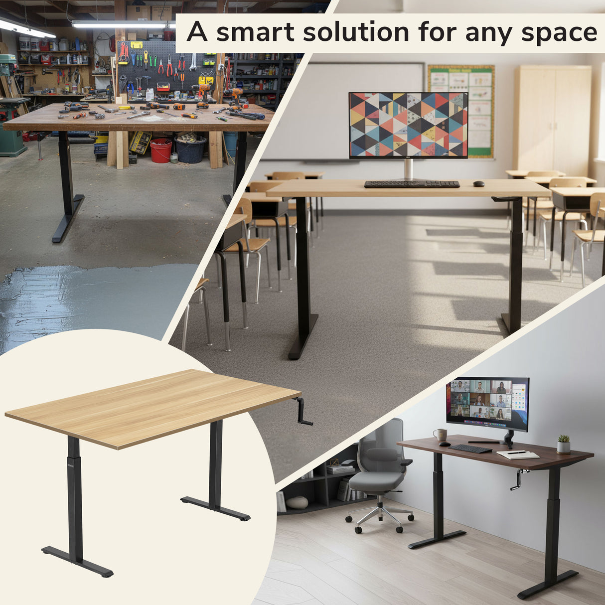 Hand Crank Standing Desk with 55" Tabletop - Black Base