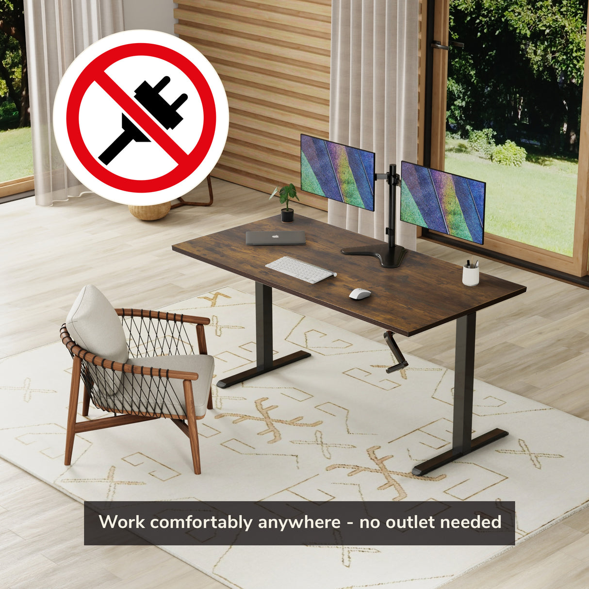 Hand Crank Standing Desk with 55" Tabletop - Black Base