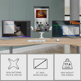 Triple Monitor Mount with Gas Spring Arms and USB Ports holding three monitors in a workspace setup showing adjustable arms supporting one monitor vertically and two monitors horizontally, featuring a clean wooden desk with keyboard and mouse, highlighting the ergonomic and space-saving design ideal for multitasking with VESA compatibility, supporting up to 32-inch screens and 17.6 pounds per monitor.