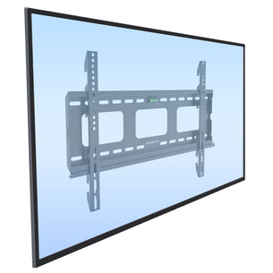 Heavy-Duty Ultra Low Profile TV Wall Mount with Locking Feature shown mounted on a TV, designed to securely hold large screens up to 80 inches and 175 pounds, featuring an ultra-slim 0.9-inch profile for a nearly flush fit against the wall, with adjustable vertical VESA brackets compatible with various mounting patterns, integrated anti-theft locking capability for public spaces, and large cable management openings for organized wiring.