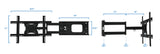 Image of the Mount-It! Full Motion TV Wall Mount (black) for up to 70" TVs, with labeled measurements: 25.5" width, 17" height, 19" arm length, 8.75" base width, 10–12" arm extension, and arrows showing a 180° swivel range.