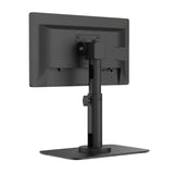 The Mount-It! Point-of-Sale Monitor Stand holds a black monitor, shown from the back with visible ports and cable management. Its wide, flat base is perfect for retail counters and point-of-sale setups.