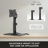 The Mount-It! Point-of-Sale Monitor Stand in black features adjustable height from 8.6 to 12.4 inches and built-in cable management—ideal for retail counters and any POS setup. Adjustable height suits any user or application.