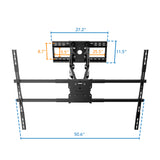 The Mount-It! The Beast XXL Heavy-Duty Full Motion TV Wall Mount is shown in black with measurements: 50.6" wide, 27.2" top, 25.5" and 5.5" on the mounting plate, and heights of 8.7" (left) and 11.5" (right).
