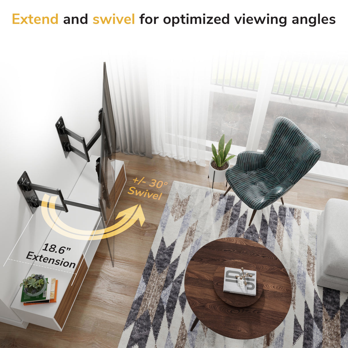 Full-Motion Corner TV Mount with Split Wall Plate