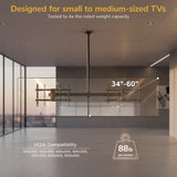 The Mount-It! Dual TV Ceiling Mount with Short Pole is perfect for commercial spaces, holding two 34–60" TVs (up to 88 lbs each), VESA 200x200–600x400, and offering full-motion flexibility for small to medium screens.