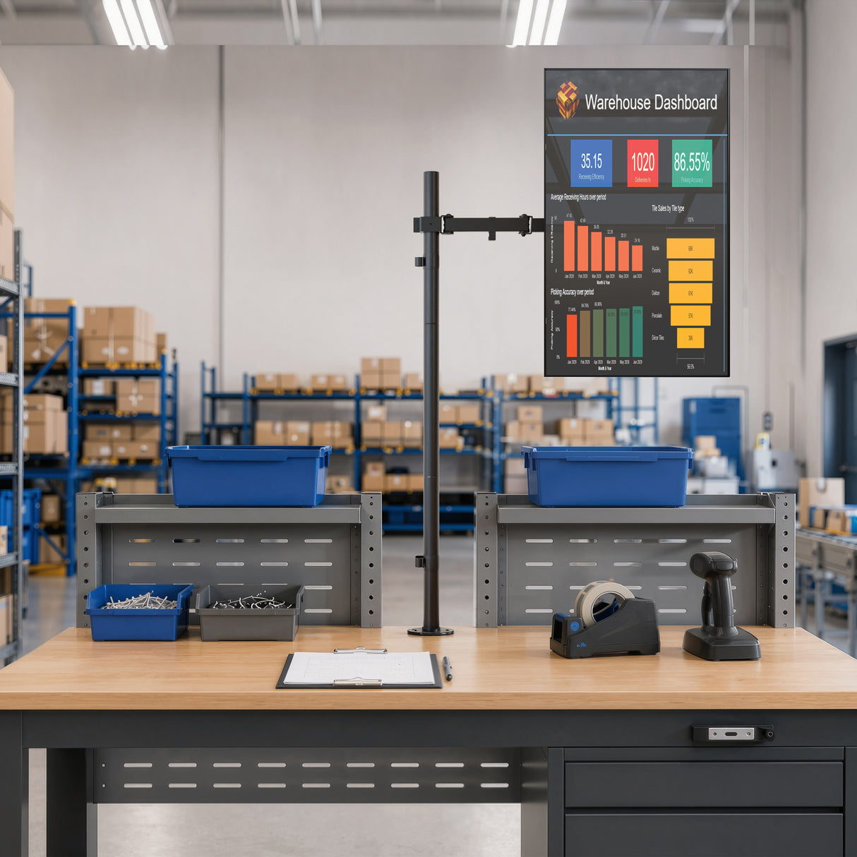 Full-Motion Monitor Mount with Extra-Tall Pole