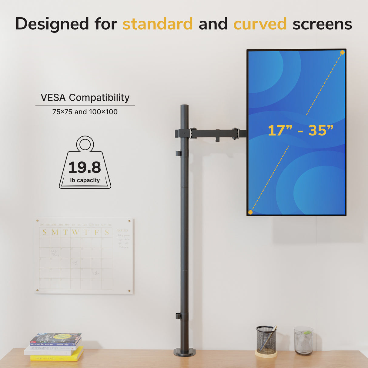 Full-Motion Monitor Mount with Extra-Tall Pole