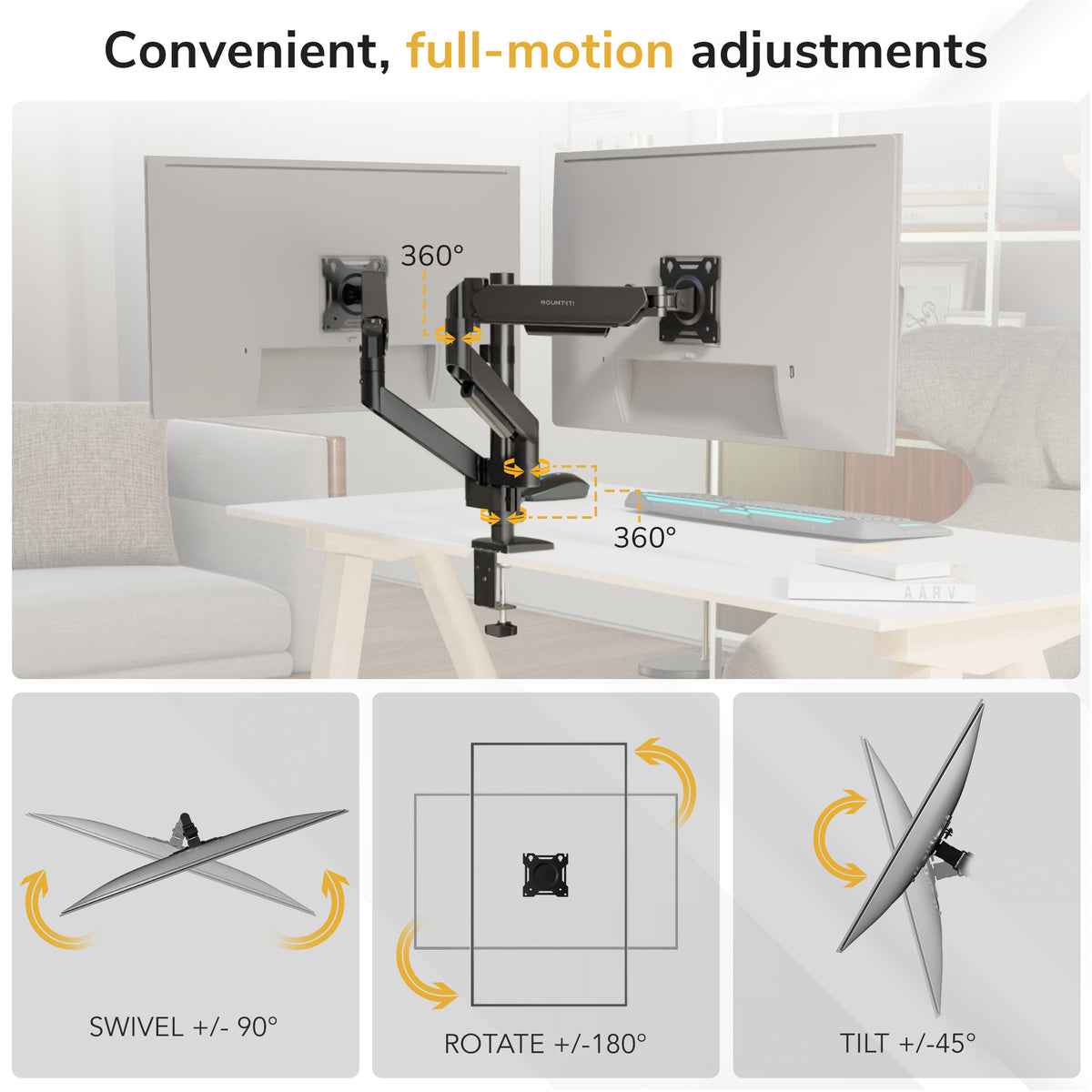 Dual Monitor Mount with Stackable Gas Spring Arms