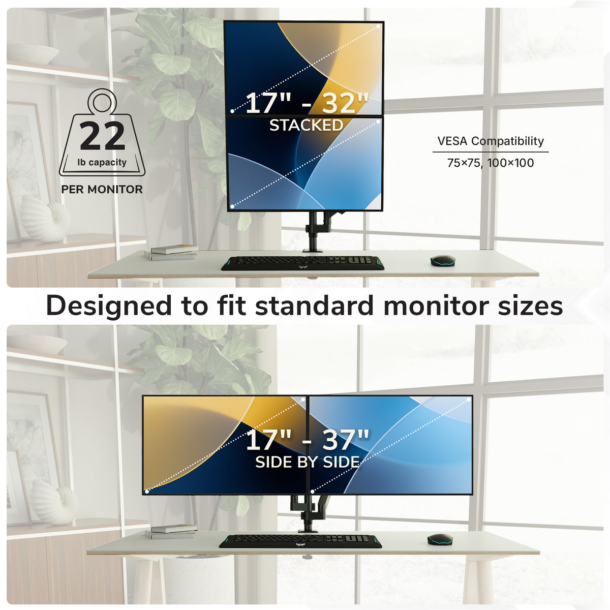Dual Monitor Mount with Stackable Gas Spring Arms