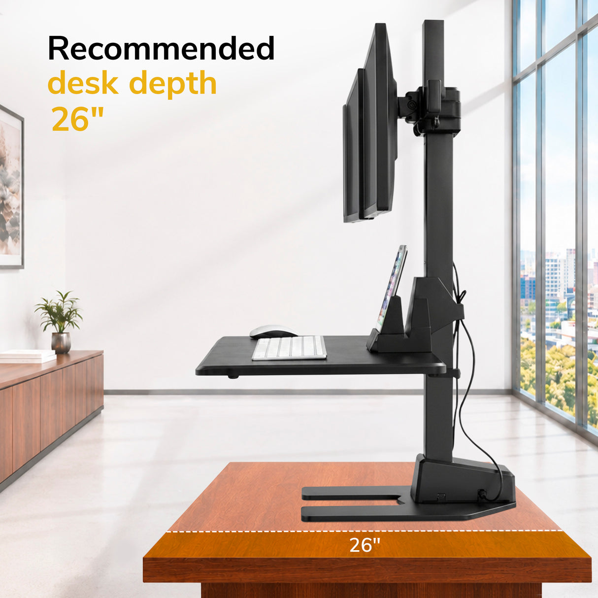 Electric Sit-Stand Desk Converter for 2 Monitors