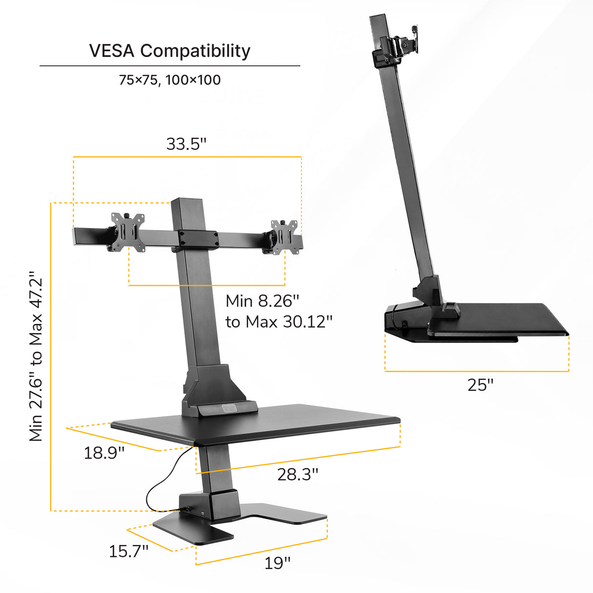 Electric Sit-Stand Desk Converter for 2 Monitors