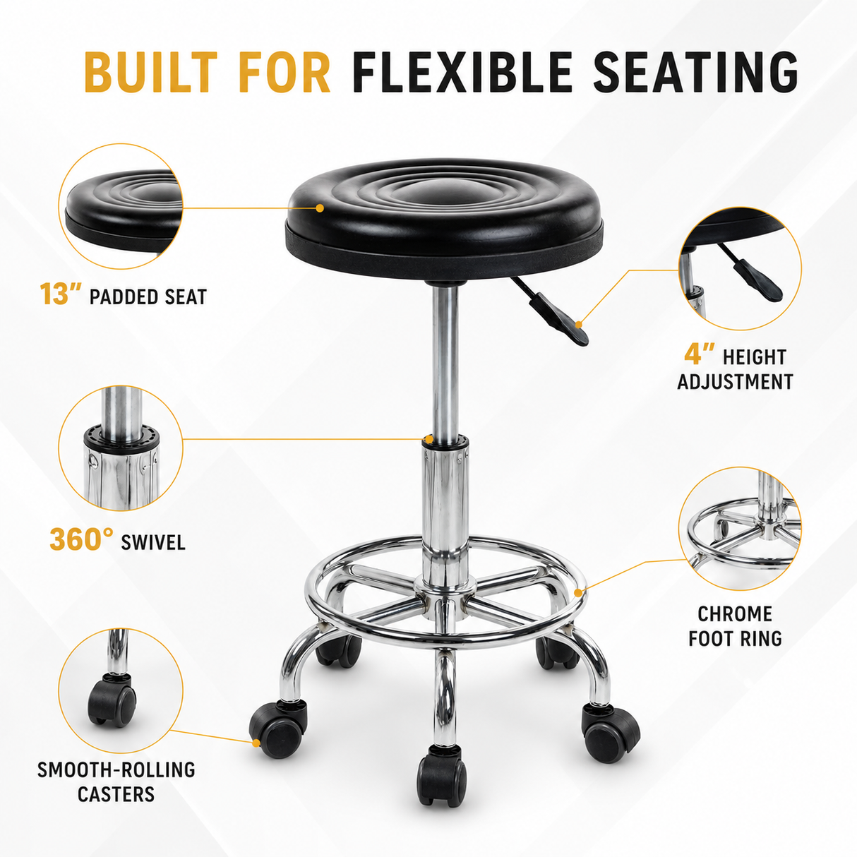 Height Adjustable Stool with Wheels