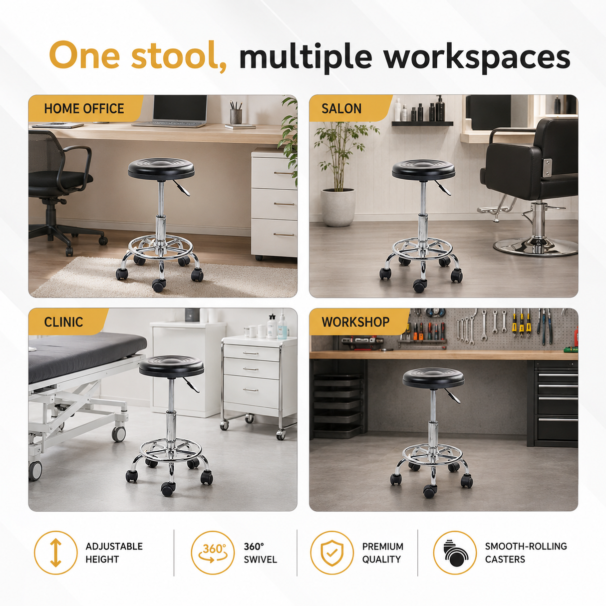 Height Adjustable Stool with Wheels