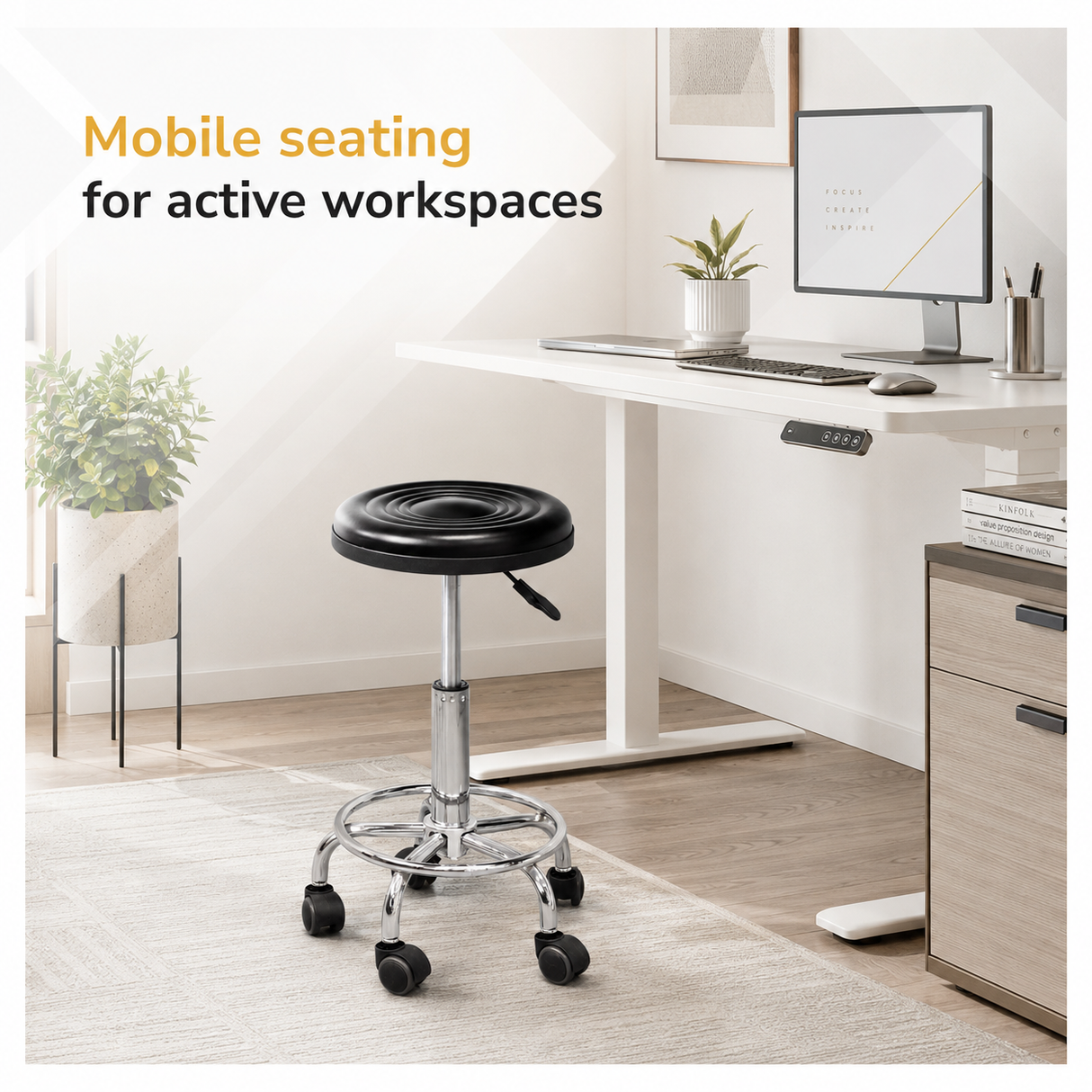 Height Adjustable Stool with Wheels