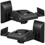 Pair of Mount-It! Speaker Wall Mounts w/ Sliding Clamps in black, shown angled. Each heavy-duty bracket features secure side and front clamps, with the “Mount-It!” logo visible on one side.