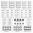 The Mount-It! TV Hardware Kit features a labeled diagram of assorted M8, M6, and M5 screws (12mm–50mm), round washers, and spacers in various sizes—perfect for universal TV mounting.