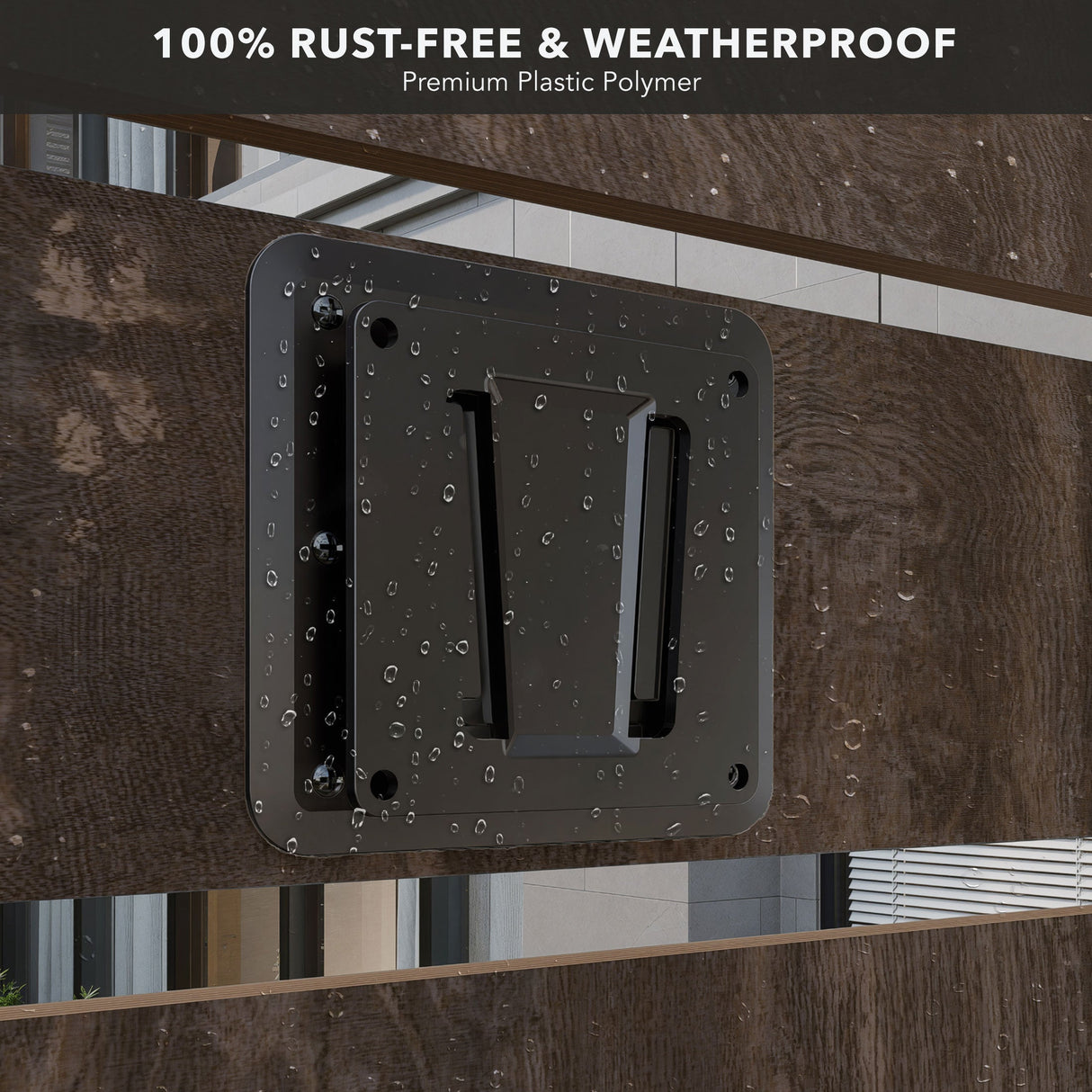 Anti-Rust RV TV Wall Mount with rain drops showing it is weatherproof