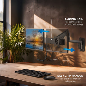 Black Monitor Mount - Dual Monitor Wall Mount with Gas Spring Arm and Crossbar - Mount-It! - MI-12010