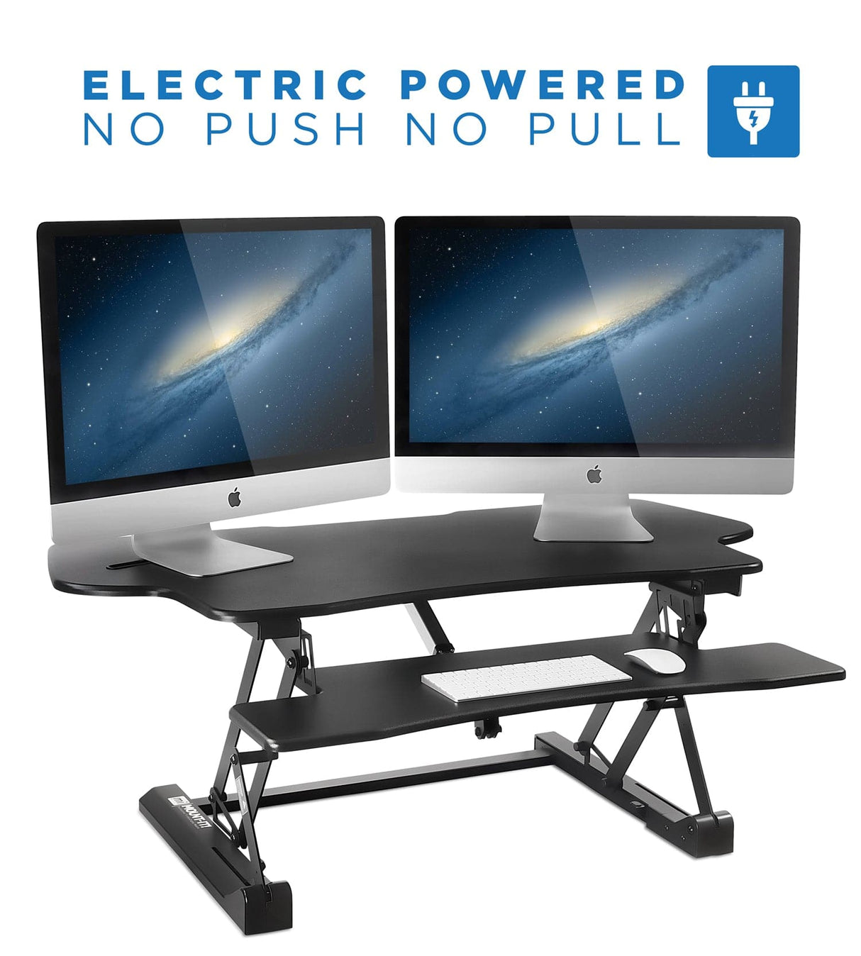 Black Desk Converters - Electric Standing Desk Converter with Large Platform - Mount-It! - MI-7962
