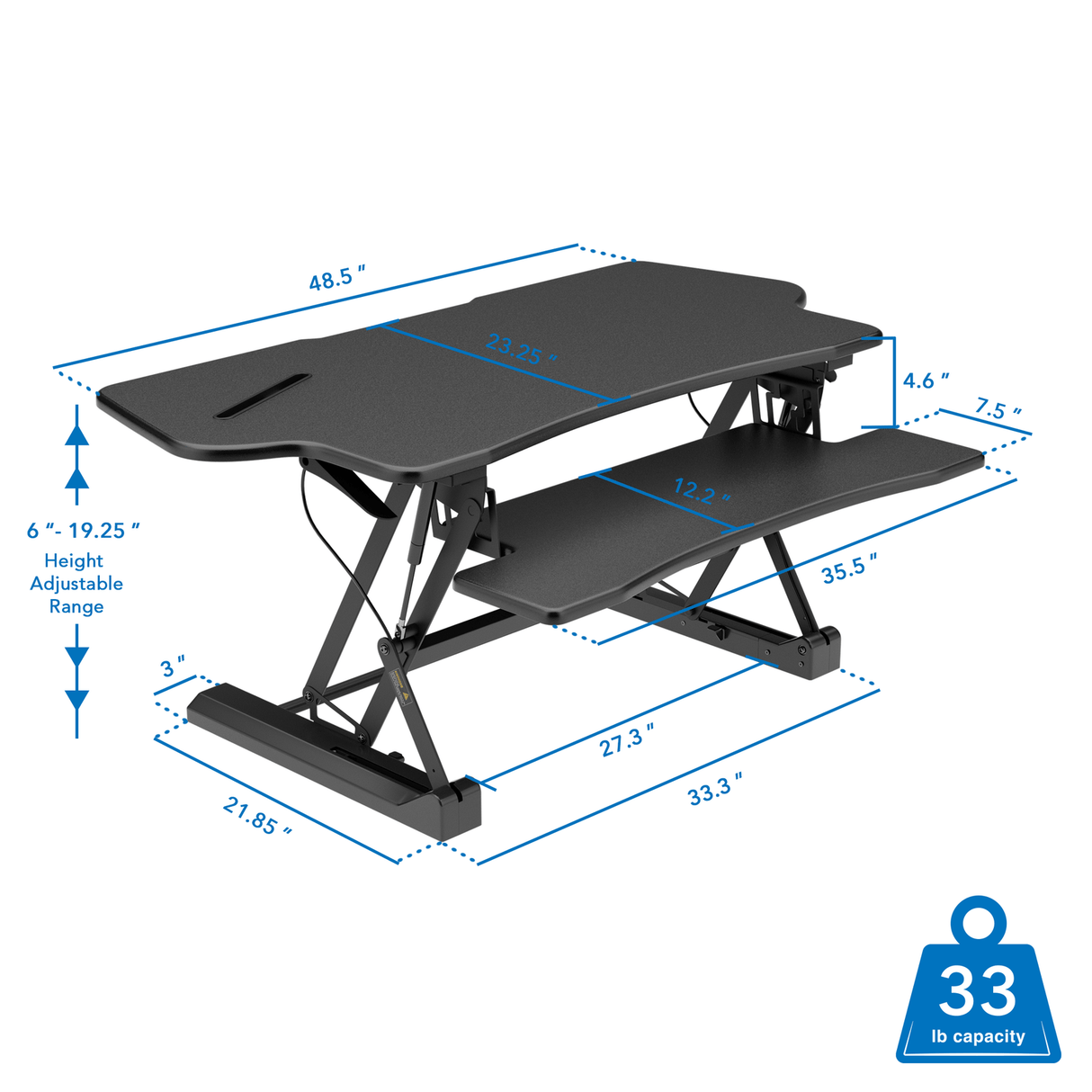 Black Desk Converters - Extra Wide Height Adjustable Standing Desk Converter - Mount-It! - MI-7925